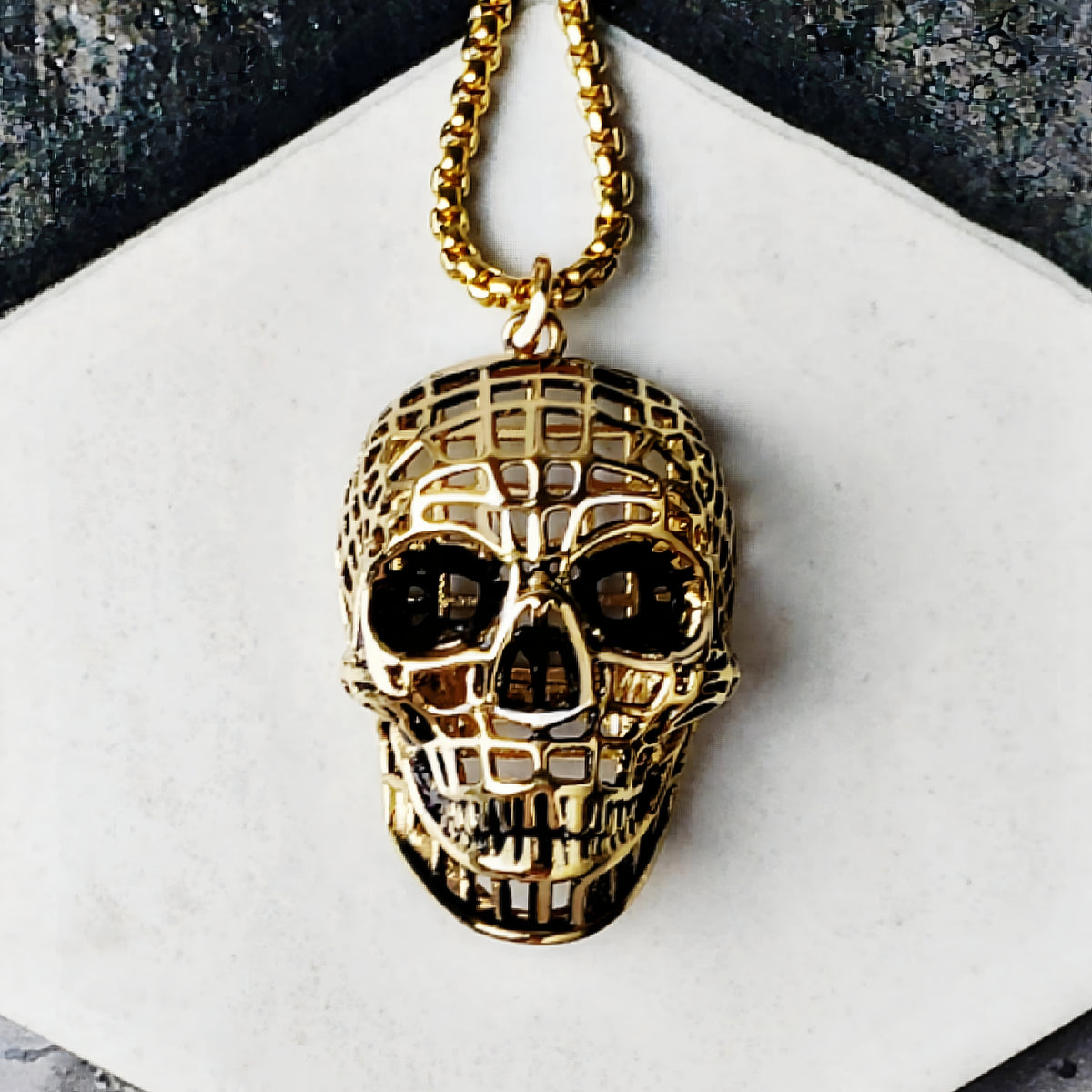 Gold Caged Skull Necklace