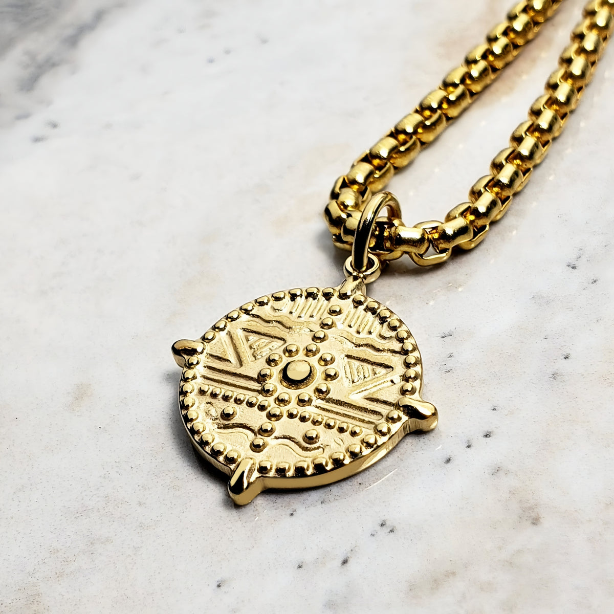 Golden Tribal Shield Necklace