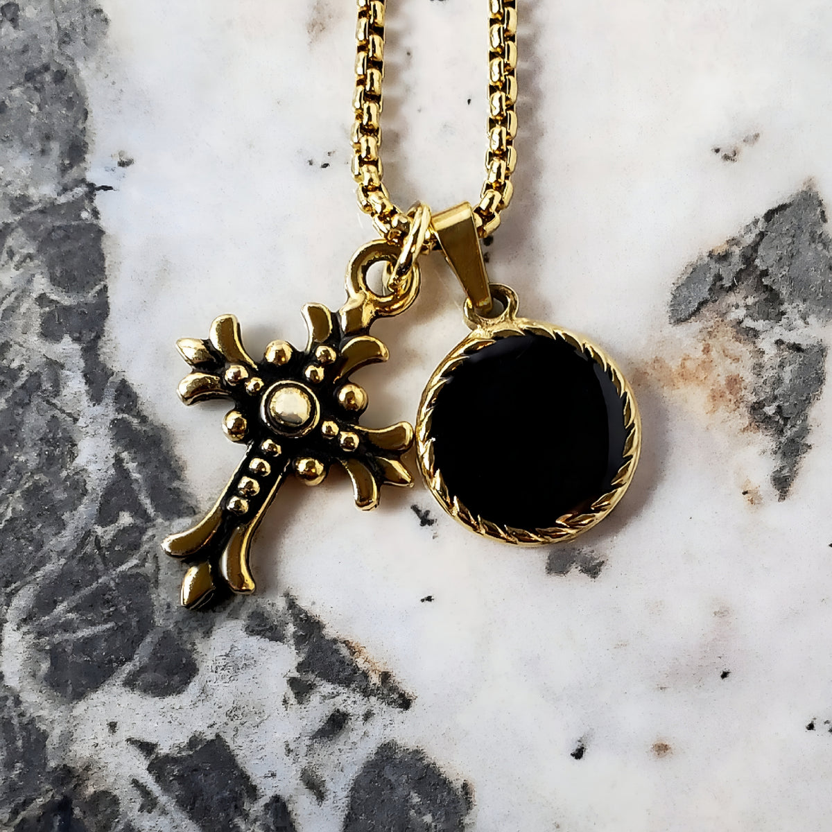 Gold Cross & Coin Necklace