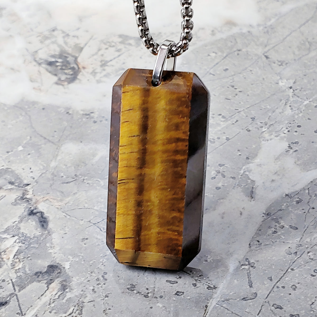 Tiger Eye Dog Tag Necklace