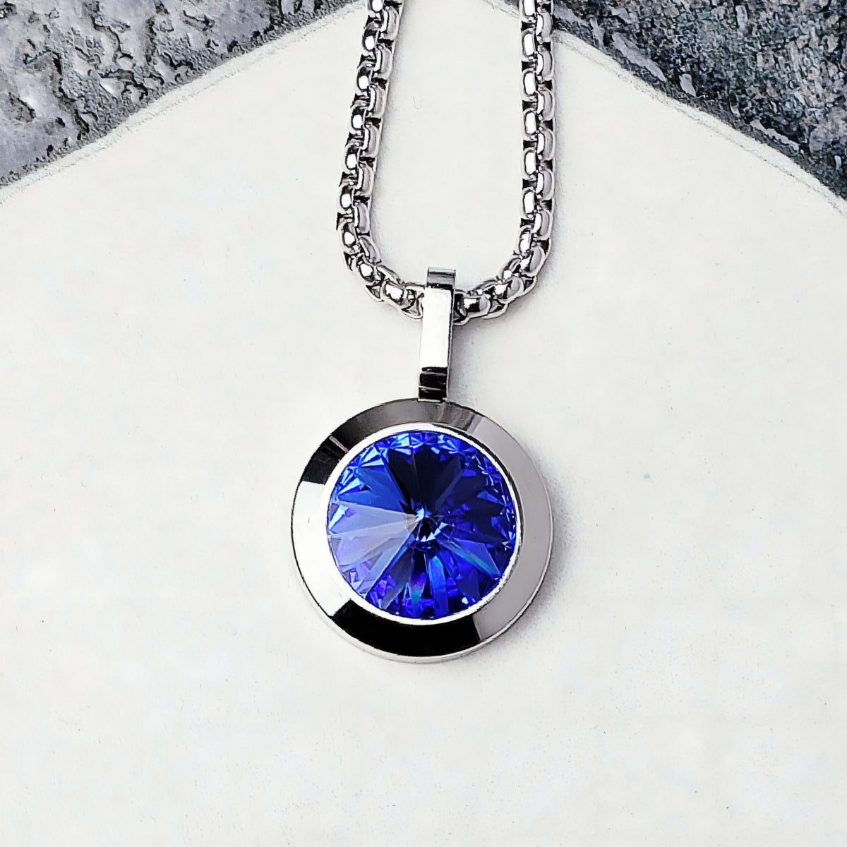 Silver Sapphire Coin Necklace