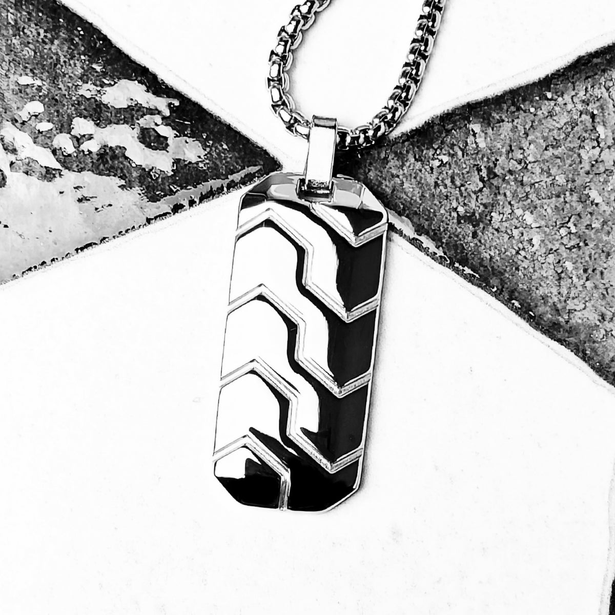 Silver Chevron Dog Tag Necklace
