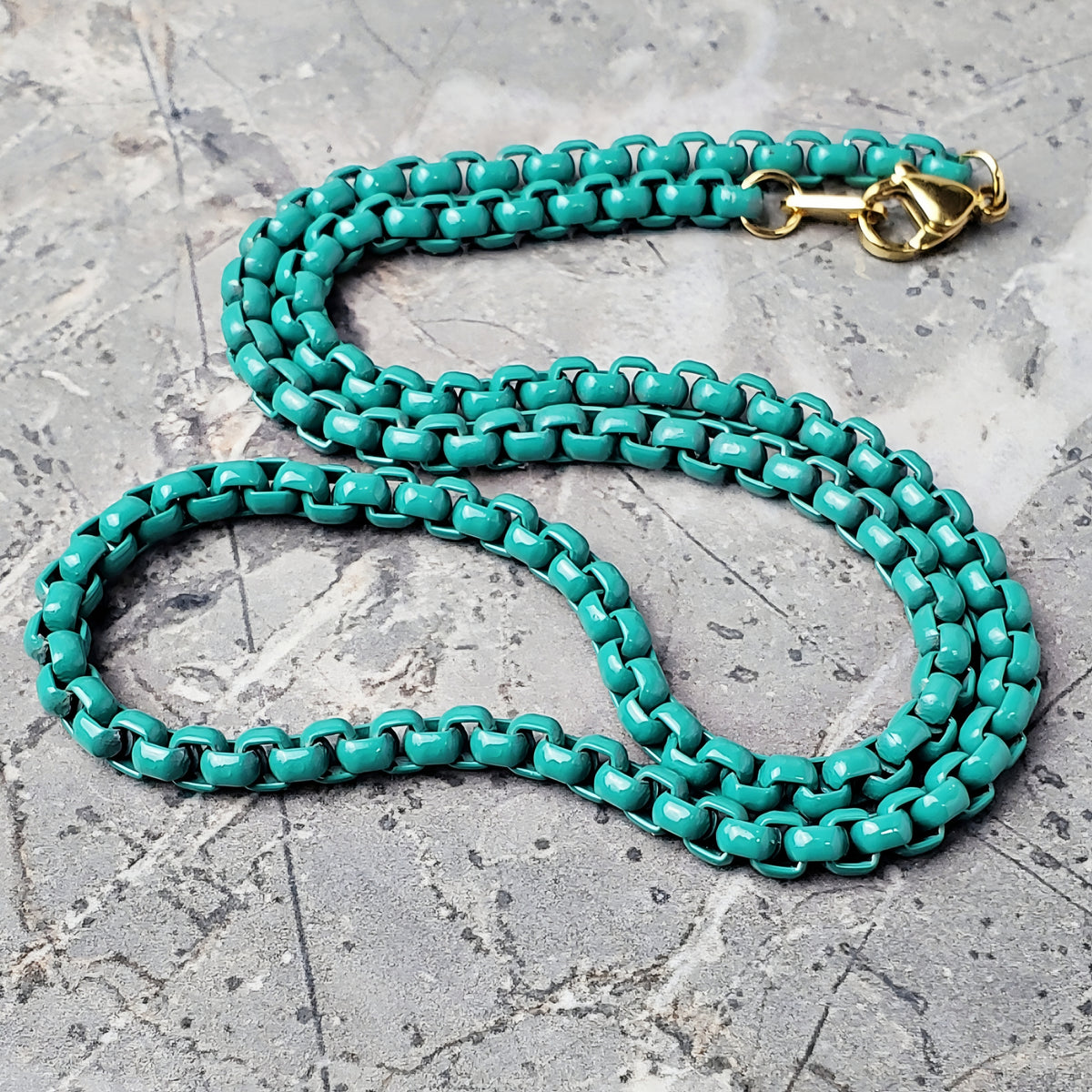 Dark Turquoise Box Chain Necklace