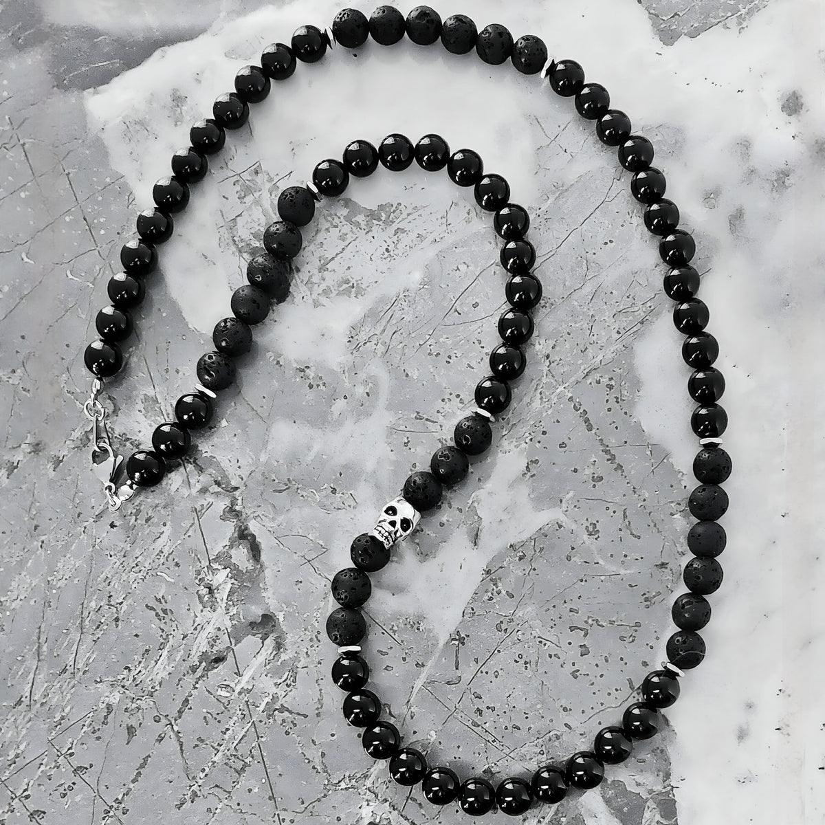 Skull Lava Rock Necklace
