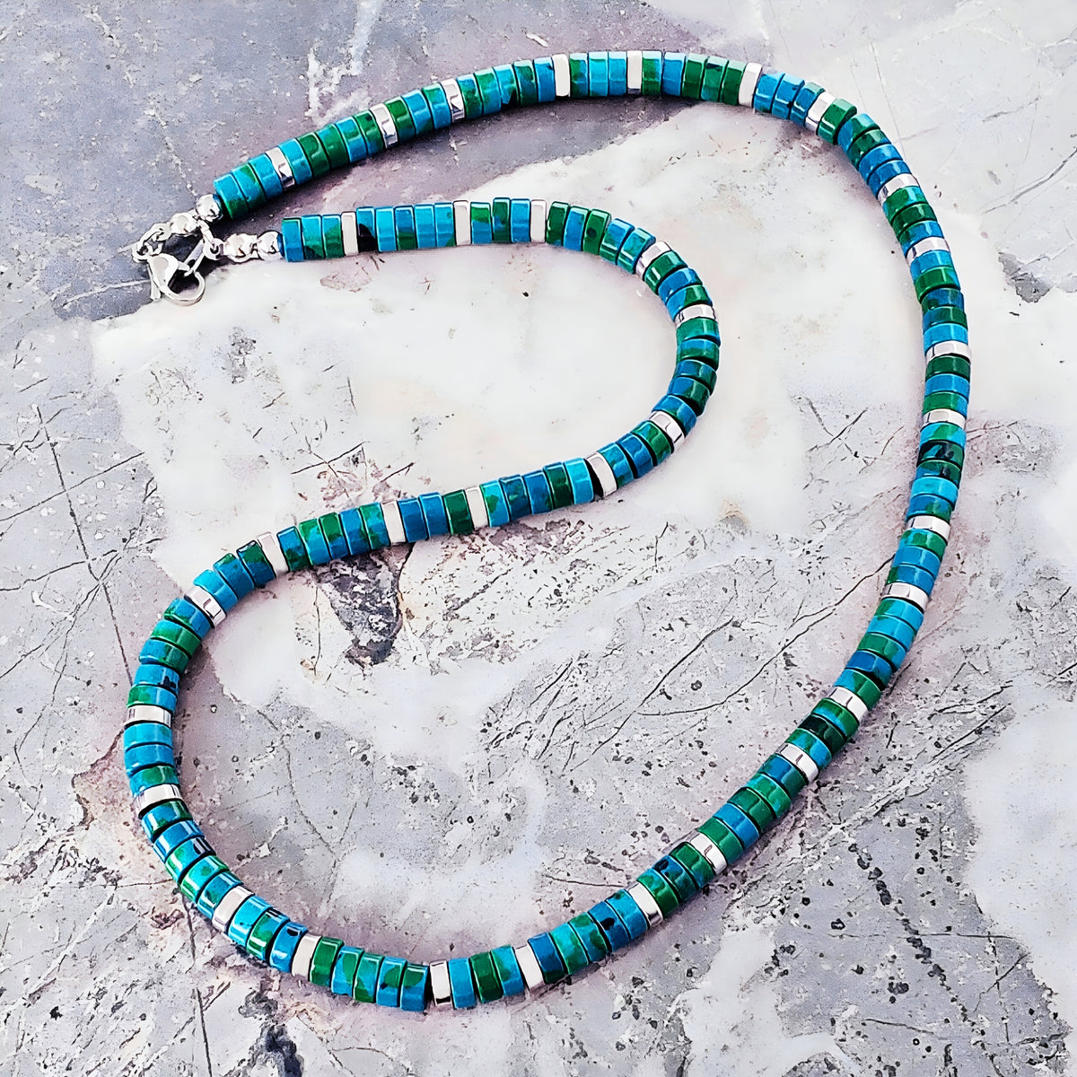 Azurite Gemstone Heishi Necklace