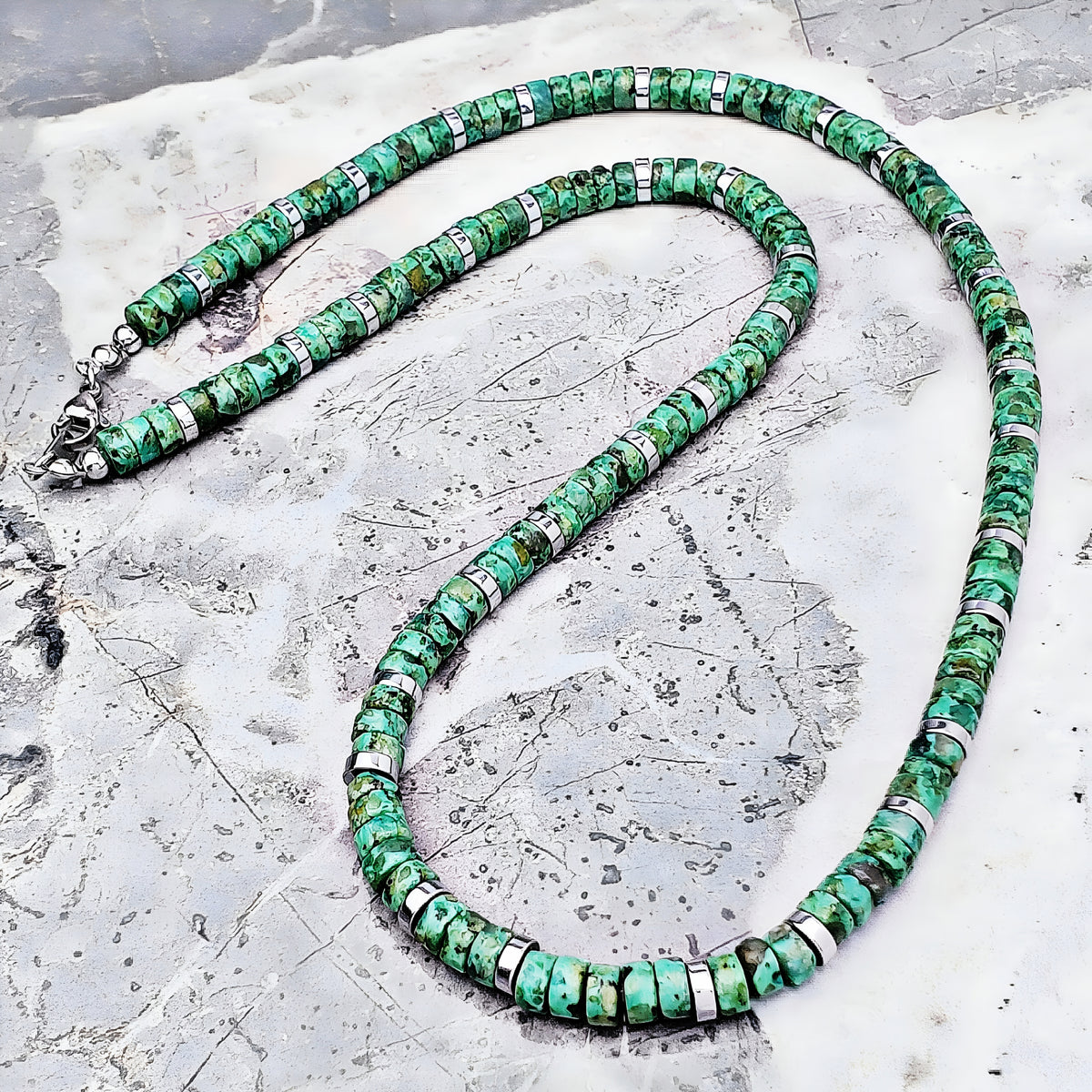 African Turquoise Gemstone Heishi Necklace