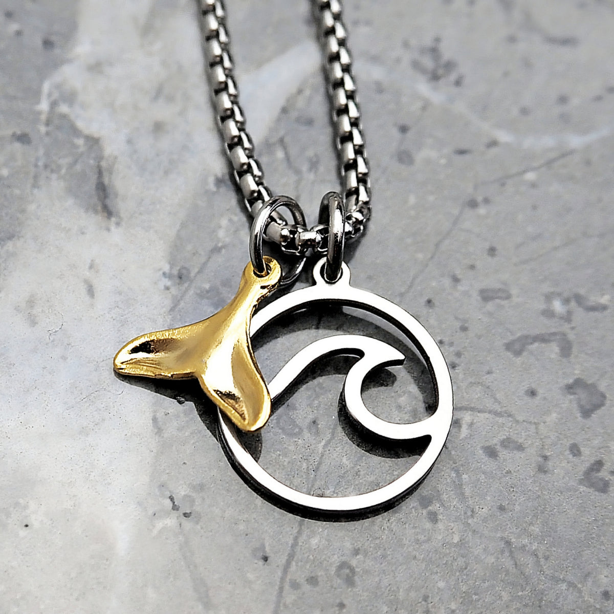 Mini Wave Coin Whale Tail Necklace