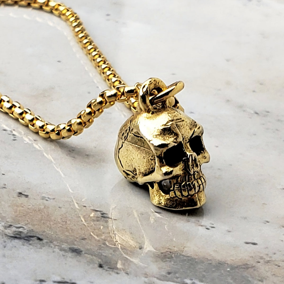 Rustic Gold Mini Skull Necklace