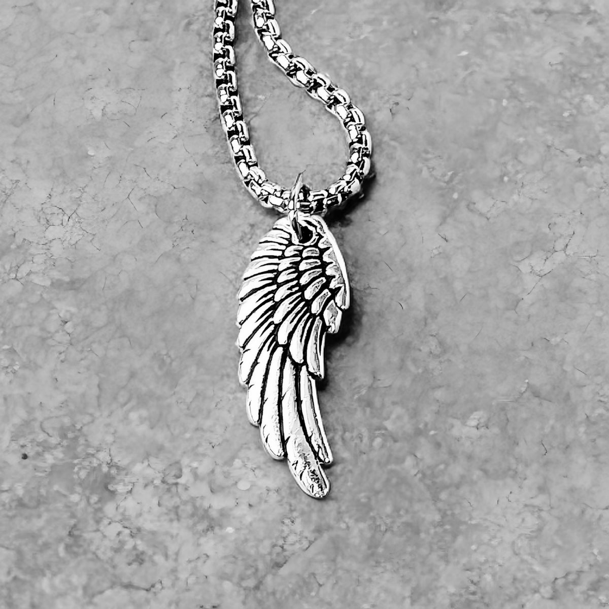 Silver Rustic Angelic Warrior Wing Necklace