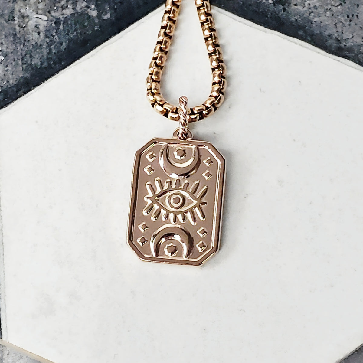 Rose Gold Protection Evil Eye Dog Tag