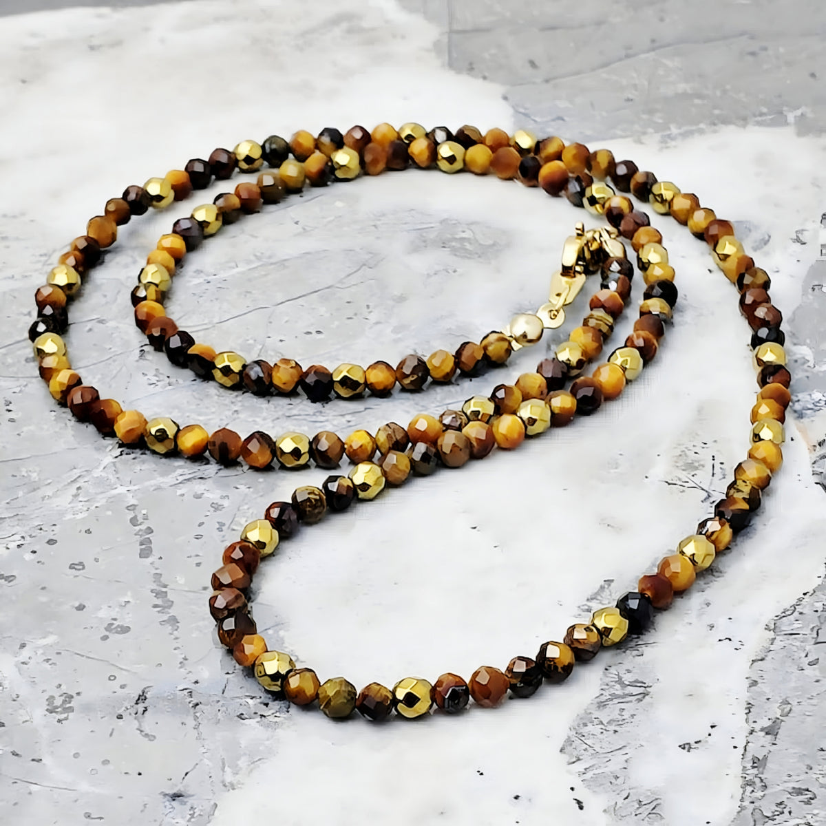 Tiger Eye Gold Gemstone Necklace