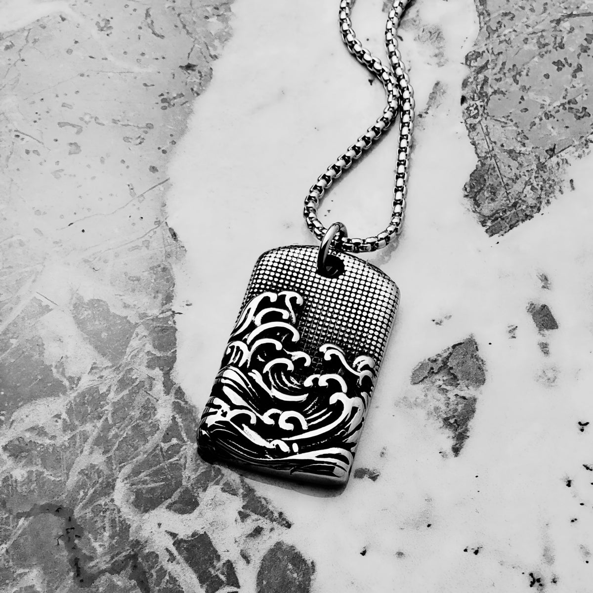 Waves Dog Tag Necklace