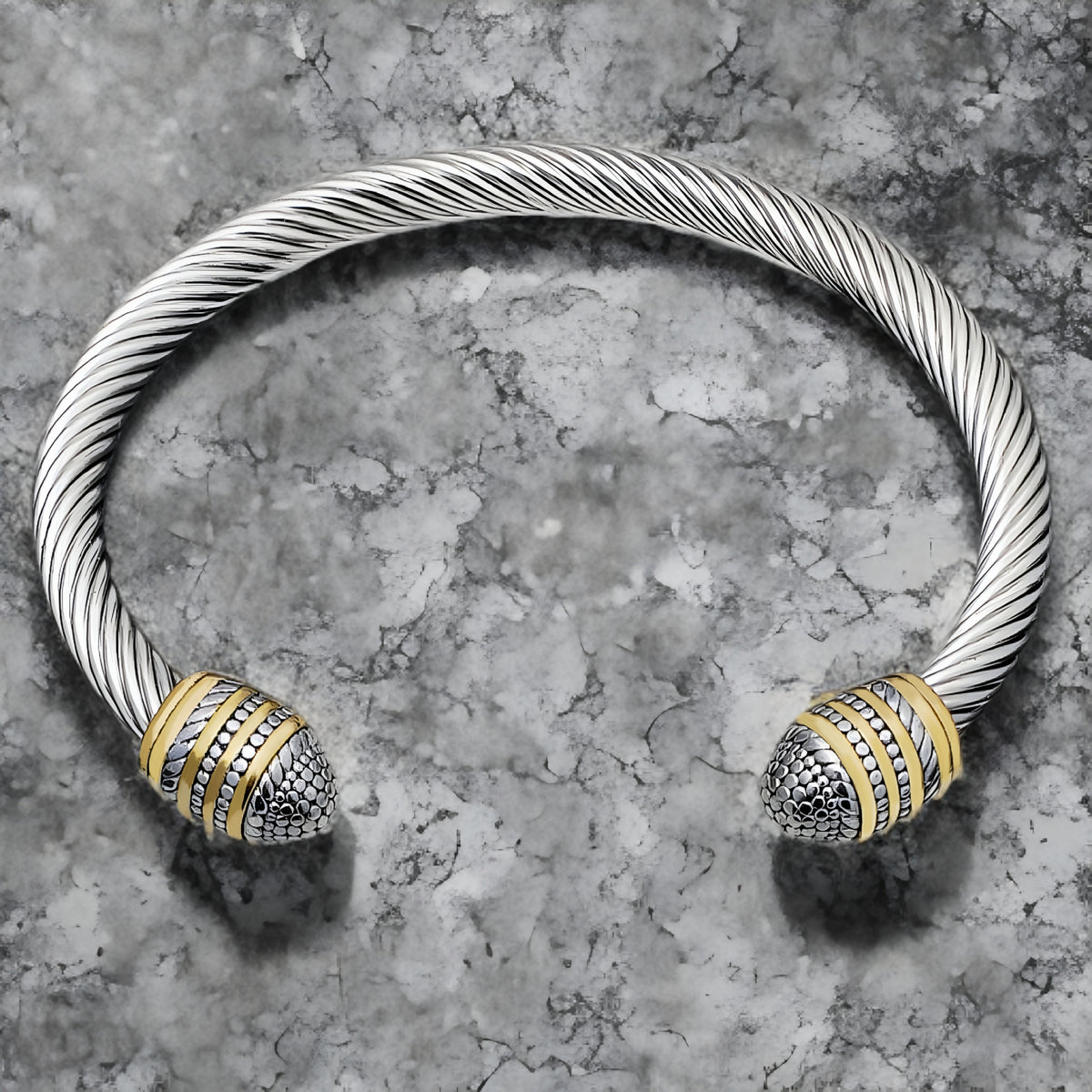 Silver Gold Cable Cuff Bracelet