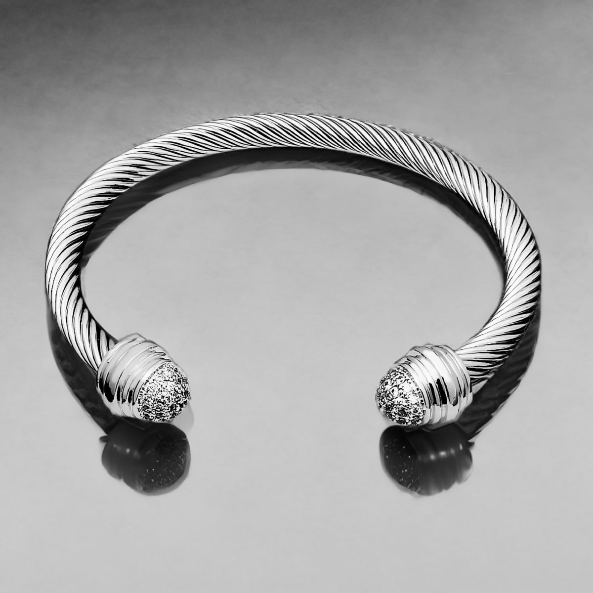 Silver Pavé Cable Cuff Bracelet