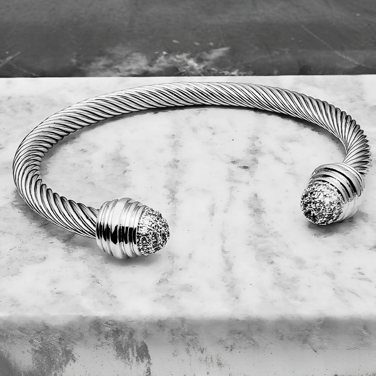 Silver Pavé Cable Cuff Bracelet