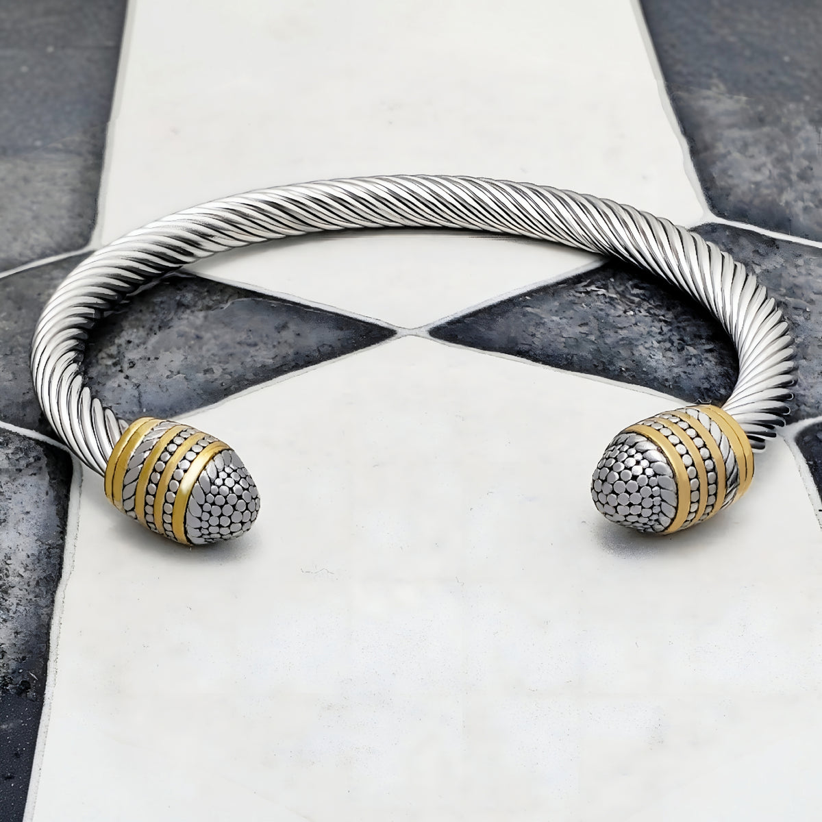 Silver Gold Cable Cuff Bracelet