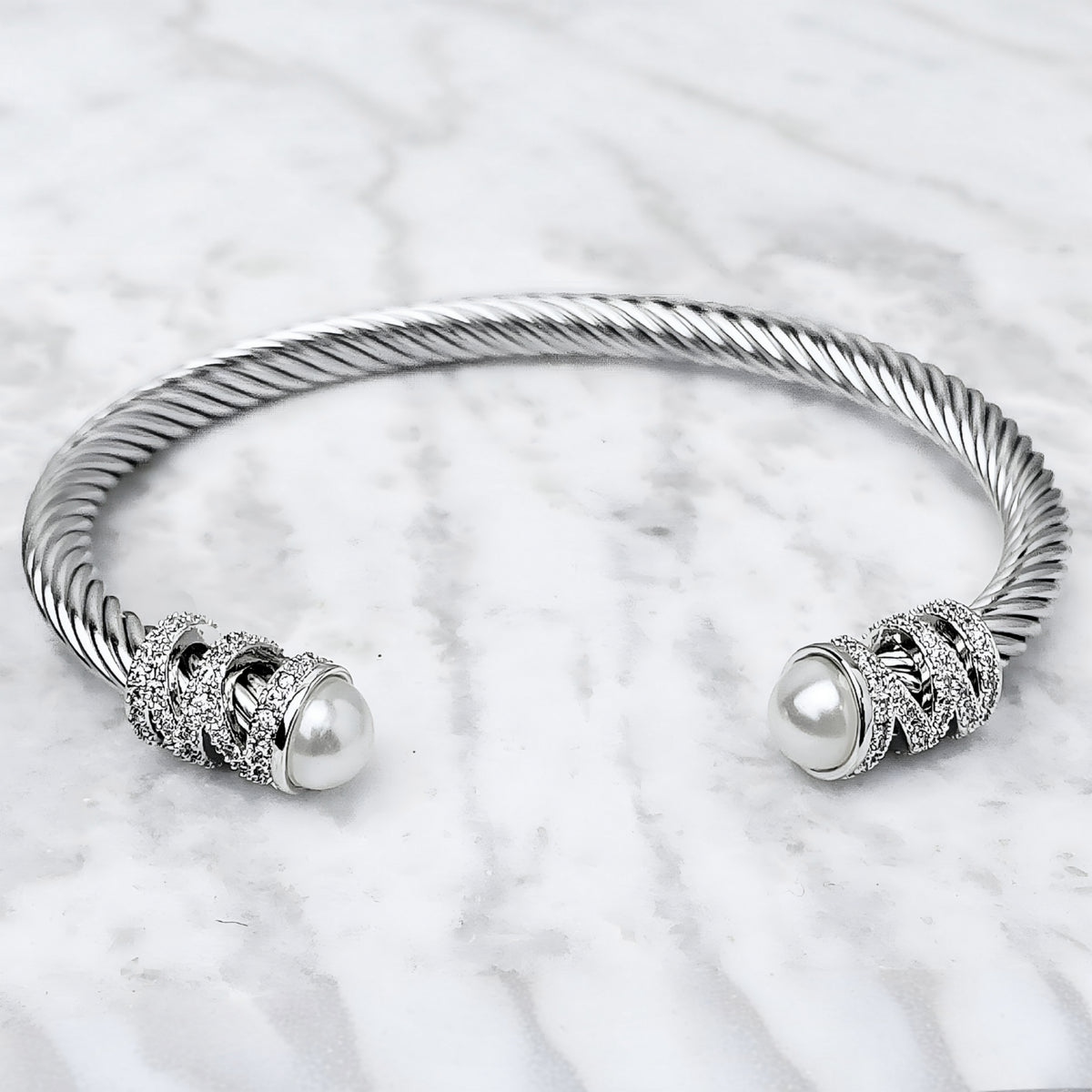 Pavé Pearl Cable Cuff Bracelet