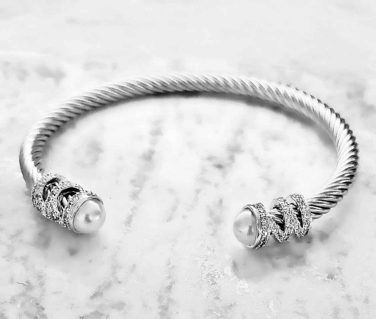 Pavé Pearl Cable Cuff Bracelet