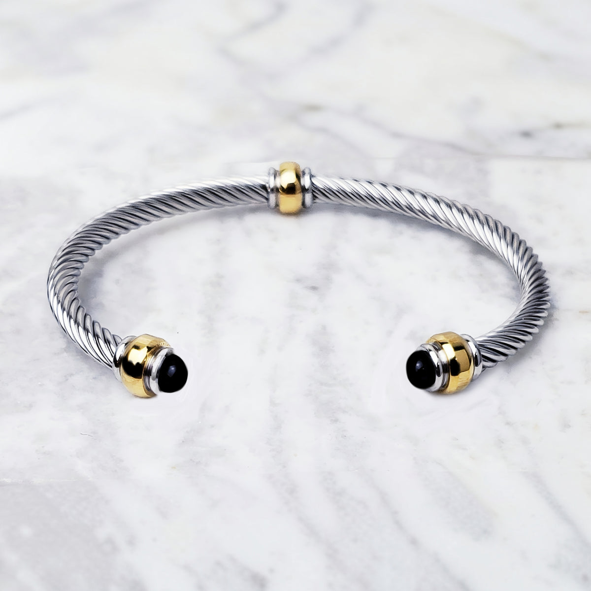 Black Onyx Cable Cuff Bracelet