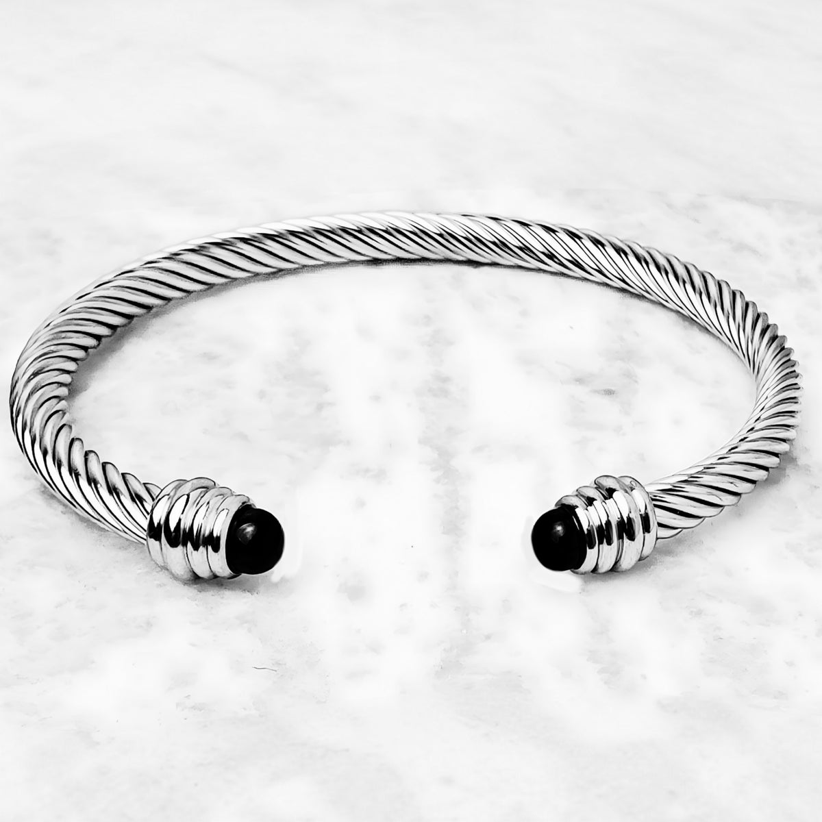 Black Onyx Cable Cuff Bracelet