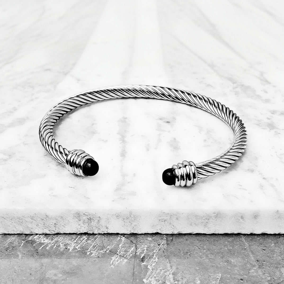 Black Onyx Cable Cuff Bracelet