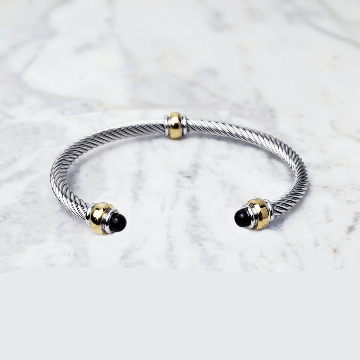 Black Onyx Cable Cuff Bracelet