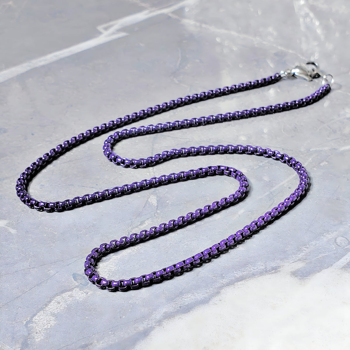 Amethyst Purple Box Chain Necklace