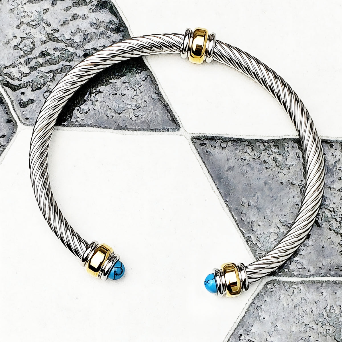 Silver Gold Turquoise Cuff Bracelet