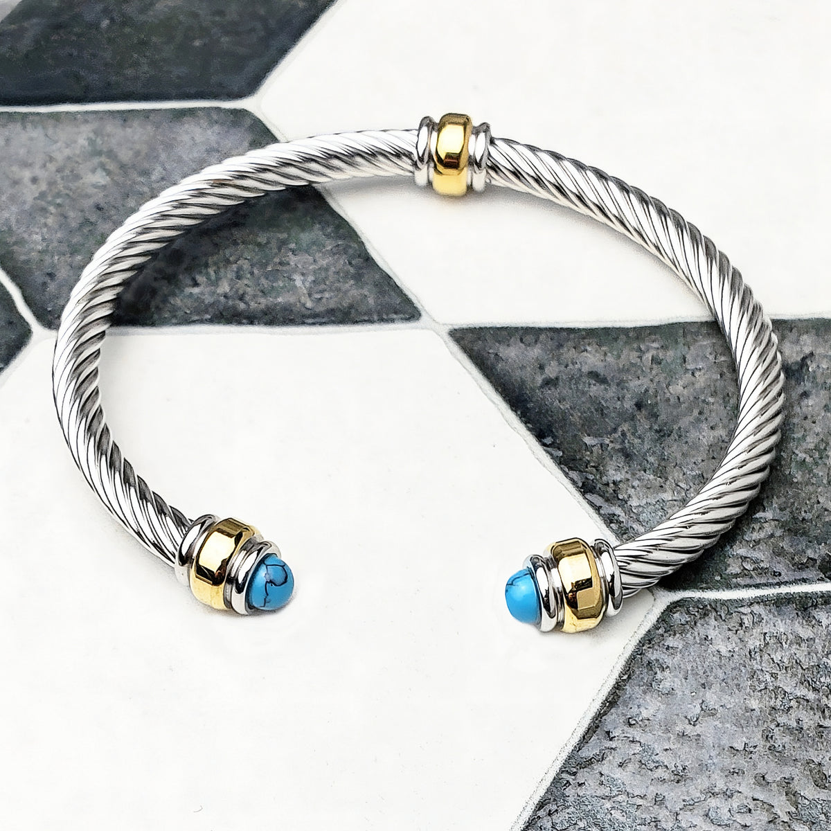 Silver Gold Turquoise Cuff Bracelet