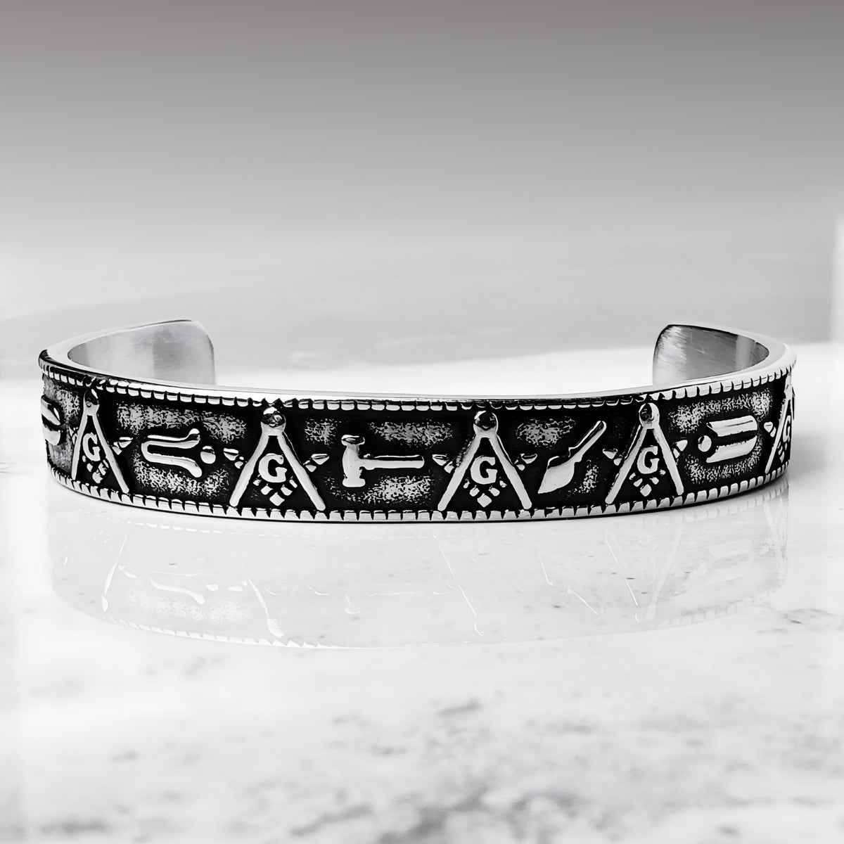 Silver Masonic Cuff Bracelet