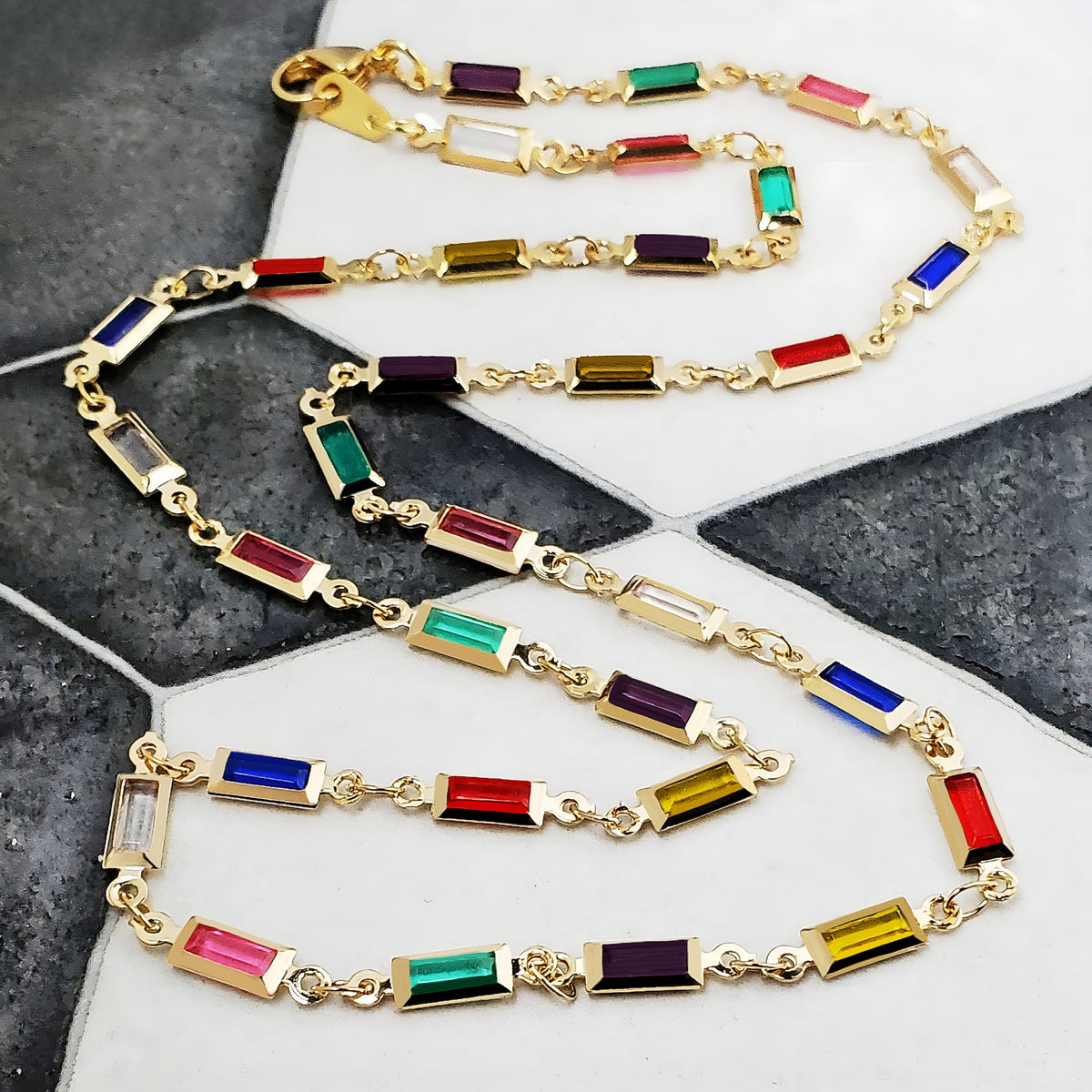 Gold Multicolor Tennis Chain Necklace