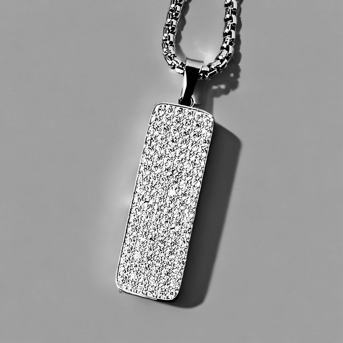 Silver Pavé Bar Tag Necklace