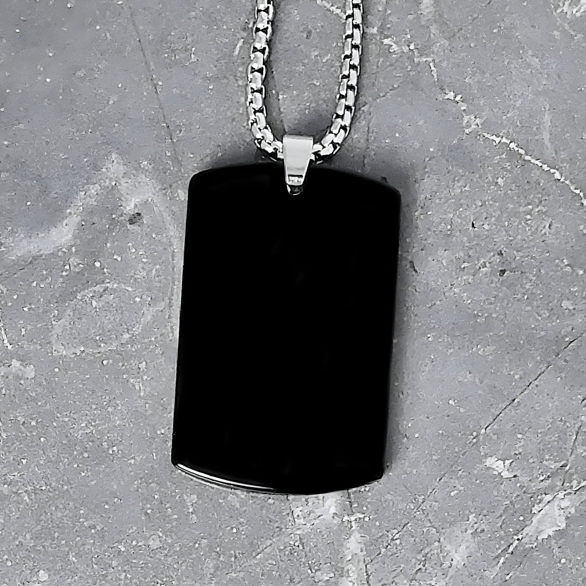 Black Onyx Dog Tag Necklace