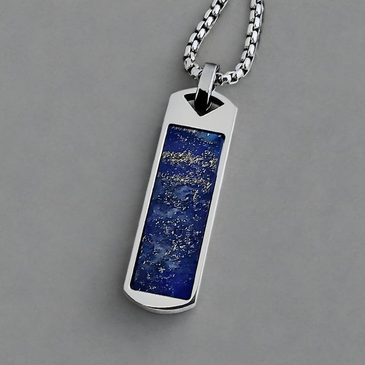 Silver Lapis Lazuli Gemstone Bar Tag