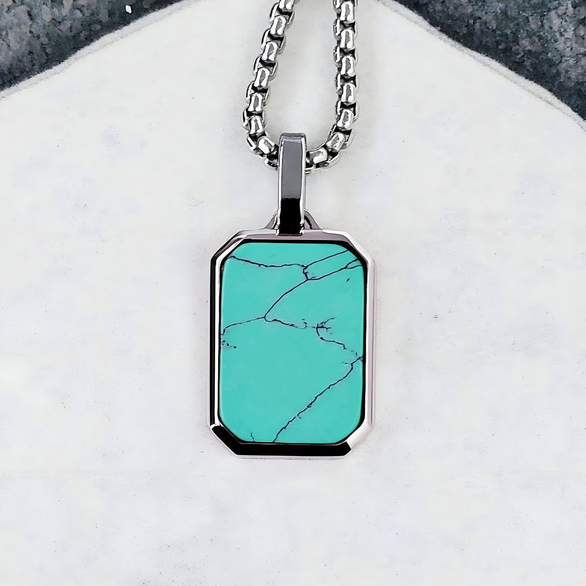 Silver Turquoise Gemstone Dog Tag