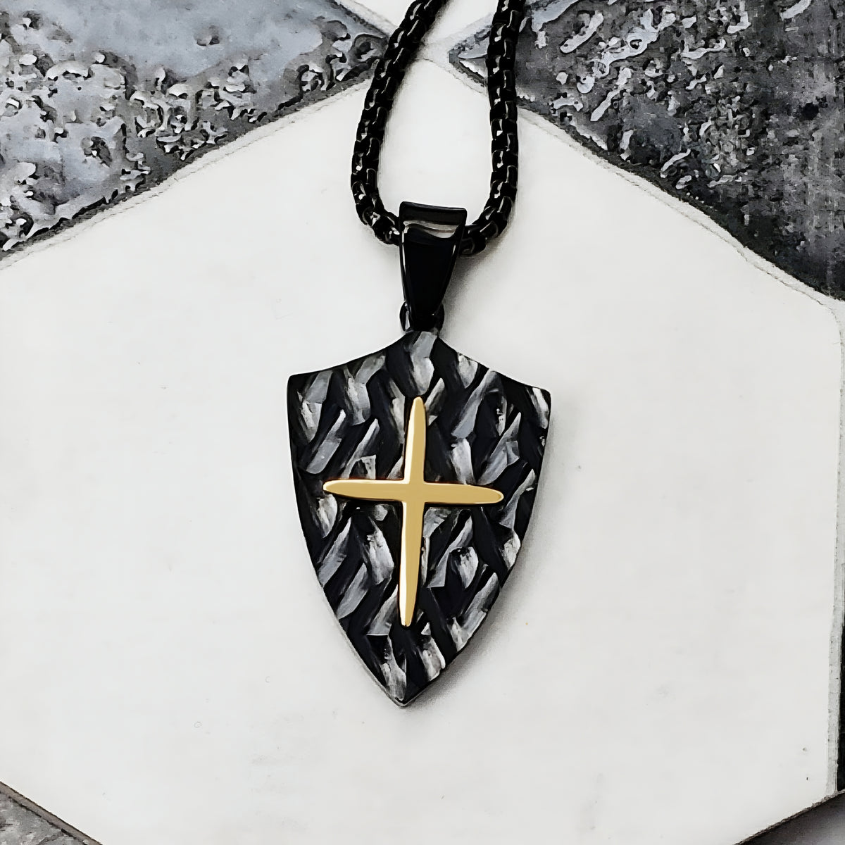 Black Carbon Fiber Shield of Strength