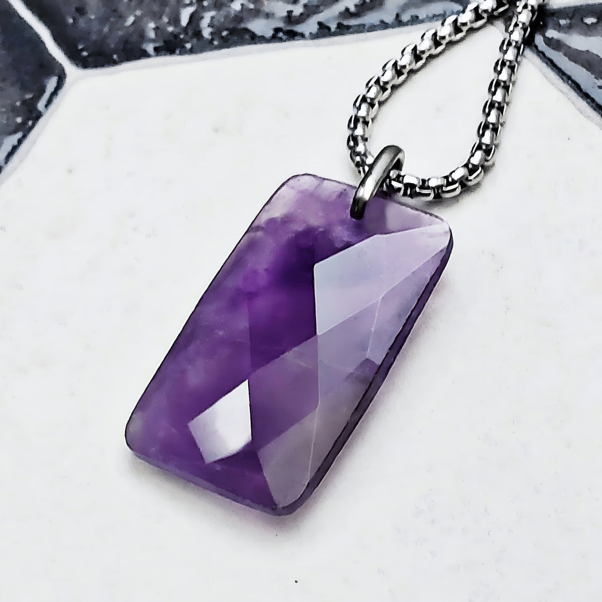Faceted Amethyst Dog Tag Necklace