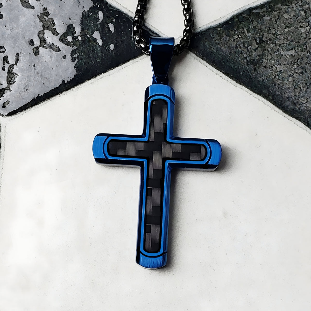 Black & Blue Carbon Fiber Cross