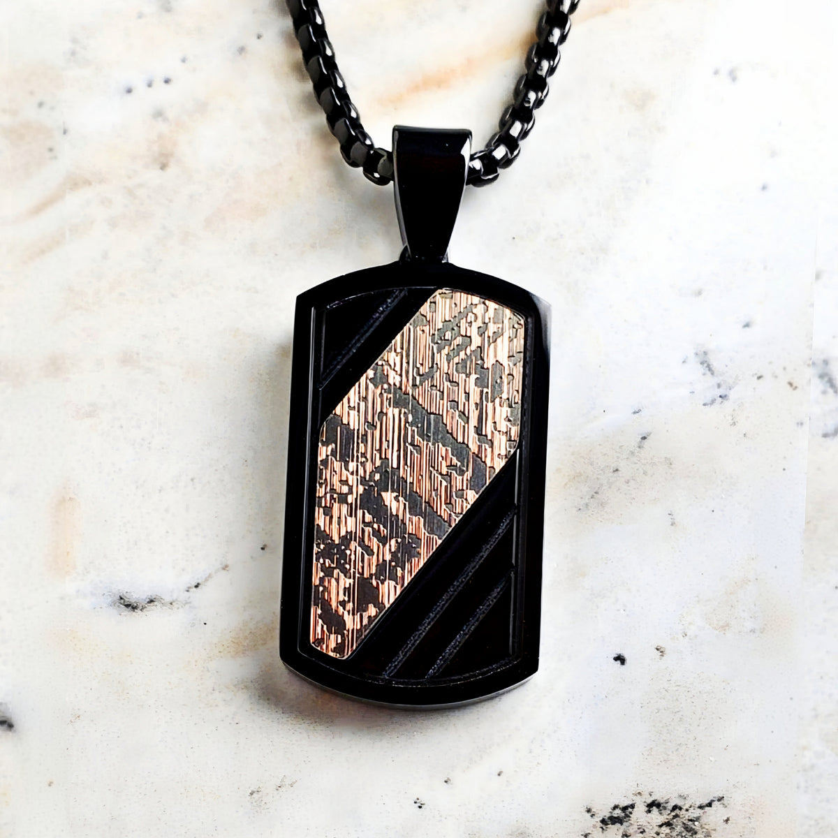 Black Woodgrain Tag Necklace