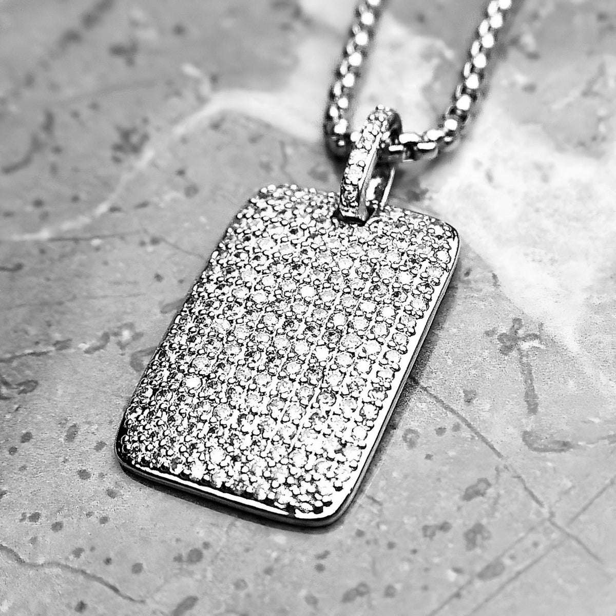 Silver Pavé Dog Tag Necklace