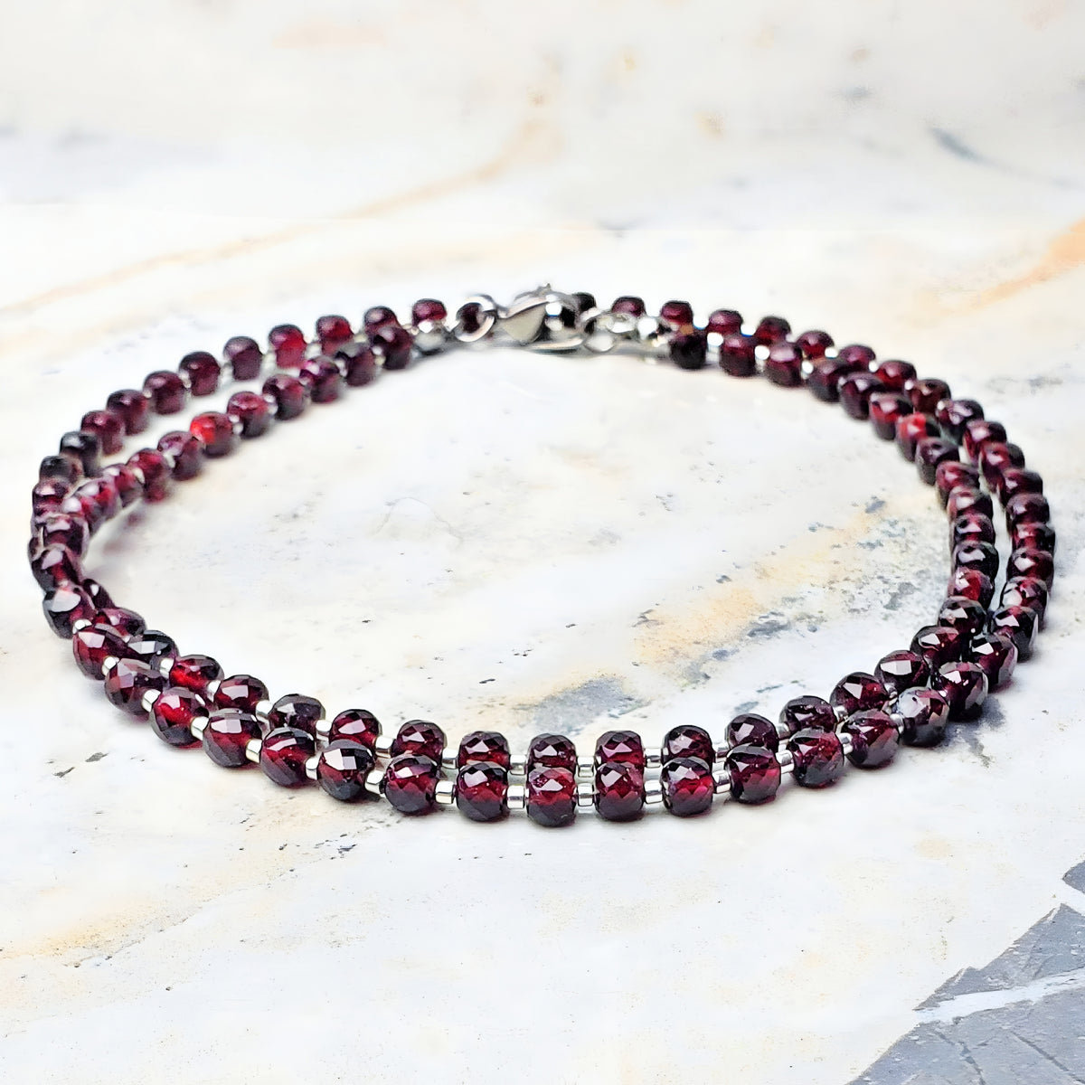 Faceted Garnet Cube Gemstone Necklace