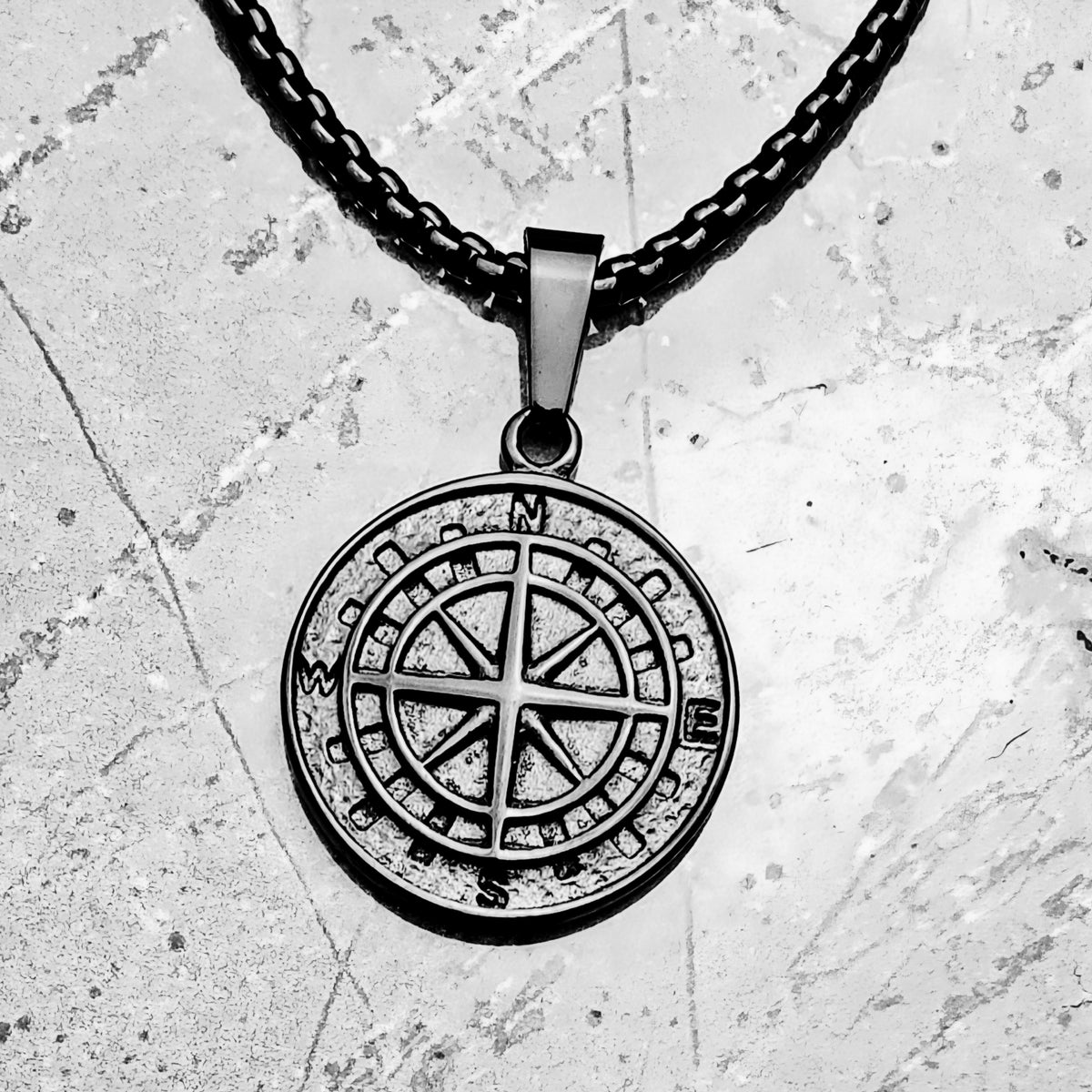 Black Compass Coin Pendant