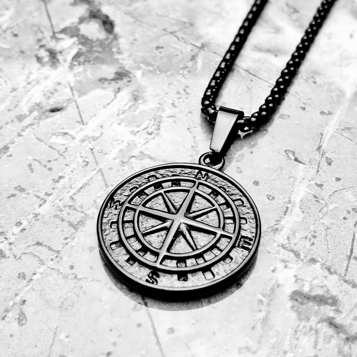 Black Compass Coin Pendant
