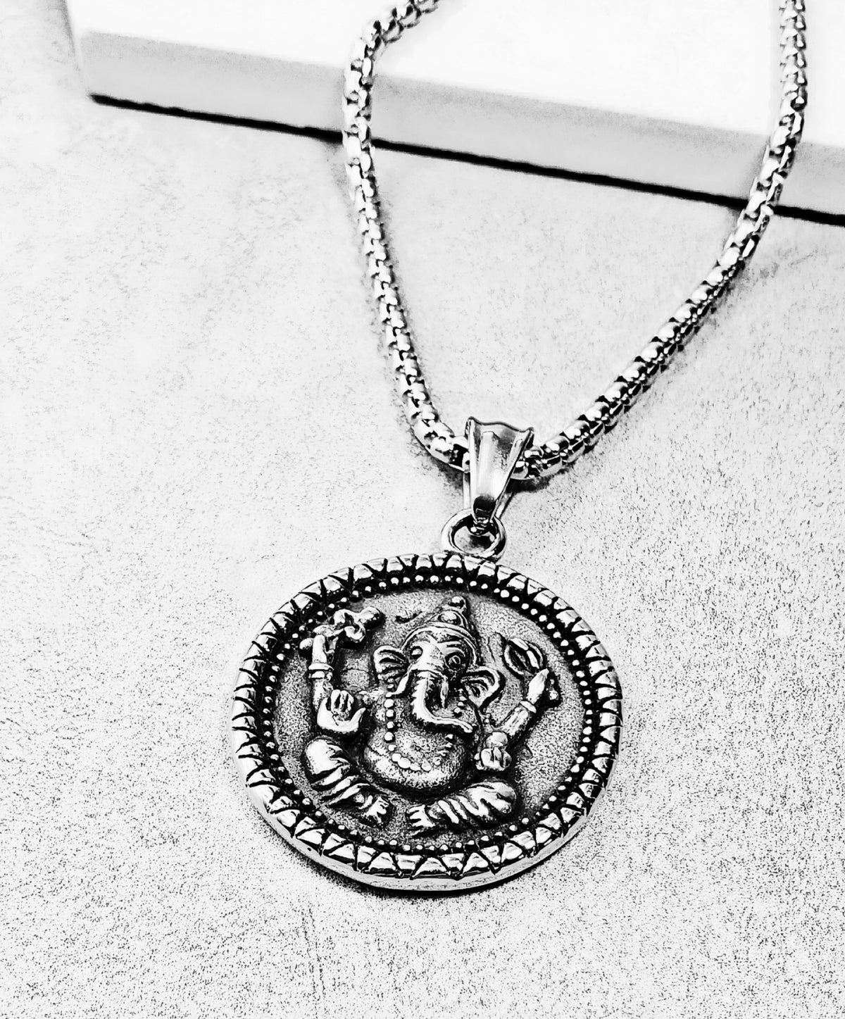 Silver Ganesh Medallion Necklace