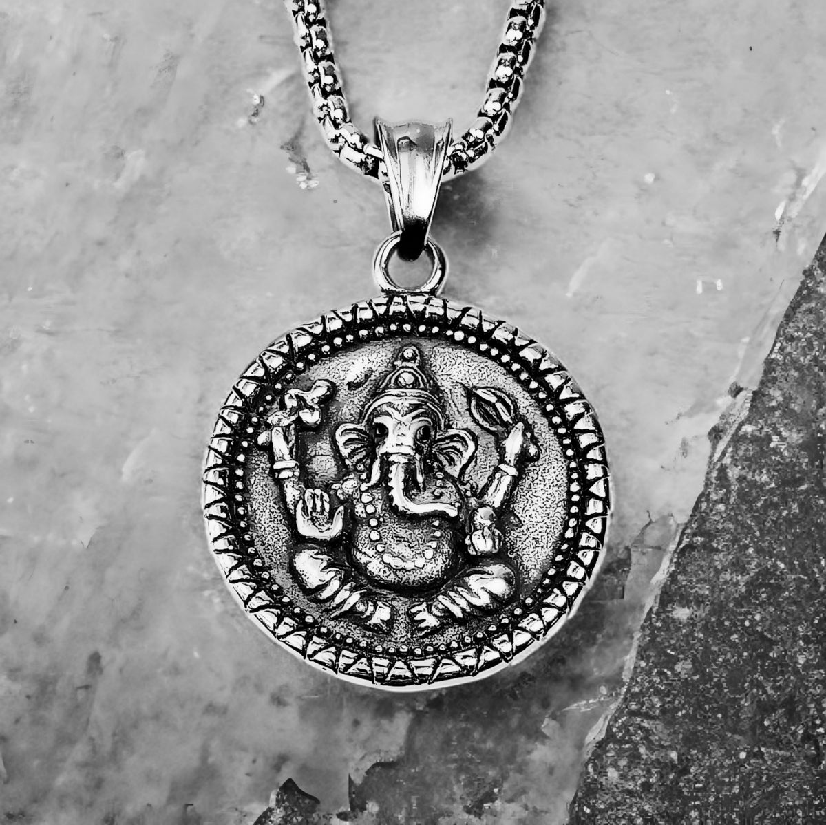 Silver Ganesh Medallion Necklace