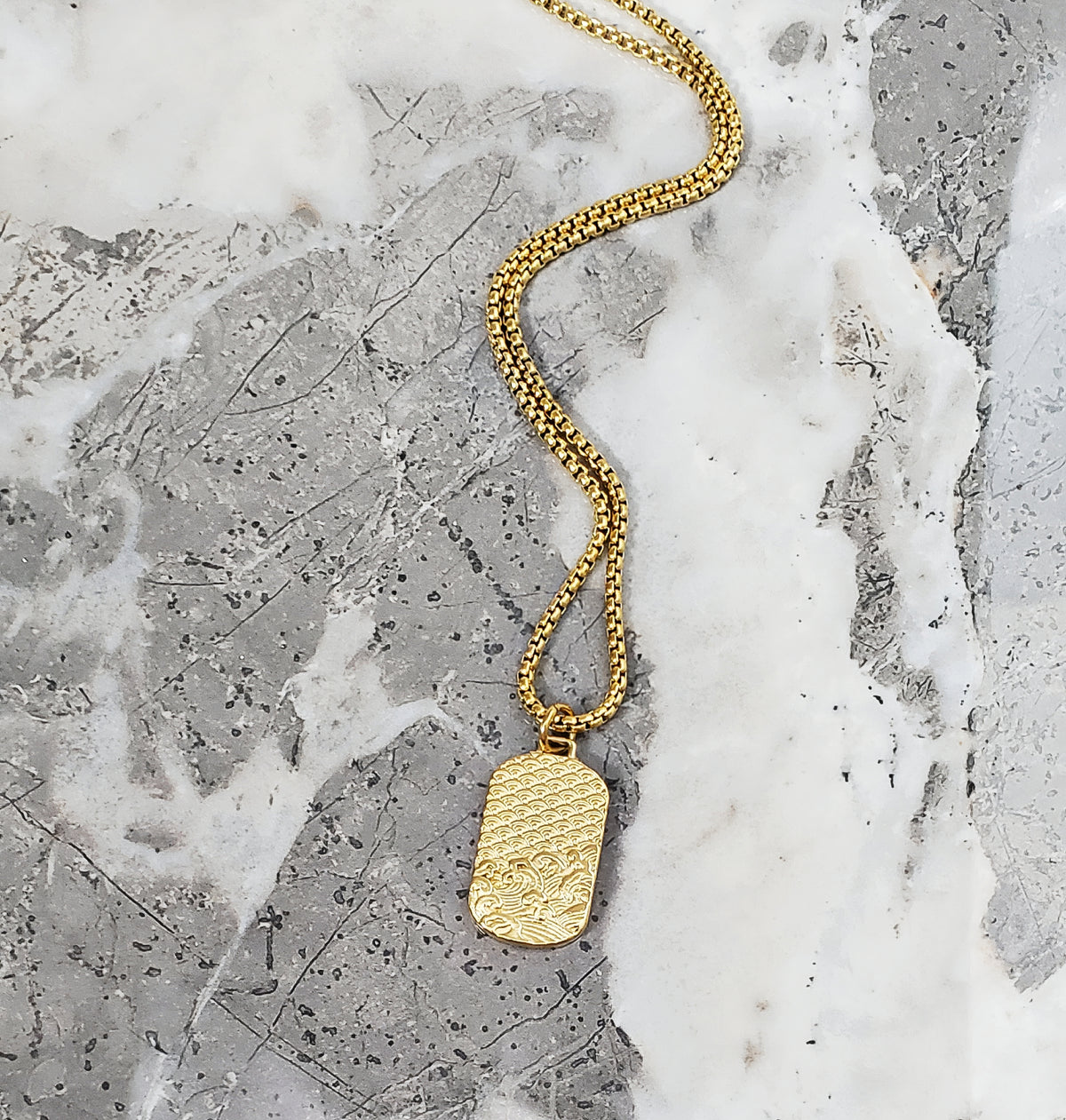 Gold Waves Dog Tag Necklace