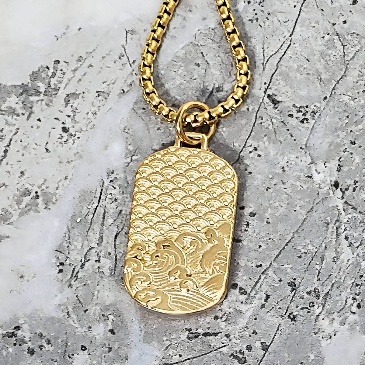 Gold Waves Dog Tag Necklace