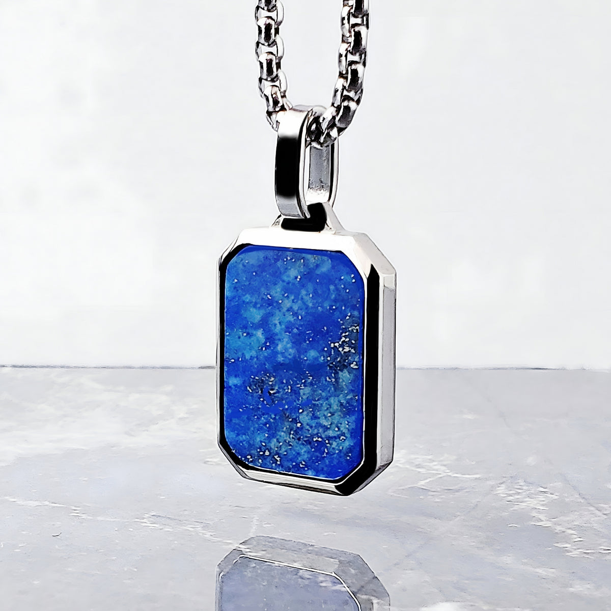 Silver Lapis Lazuli Gemstone Dog Tag