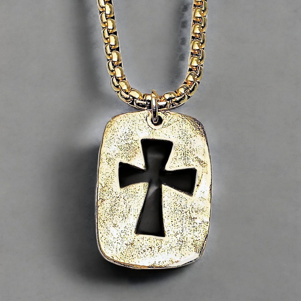 Gold Rustic Cross Dog Tag