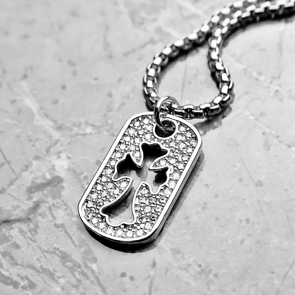 Silver Pavé Mini Cross Dog Tag Pendant